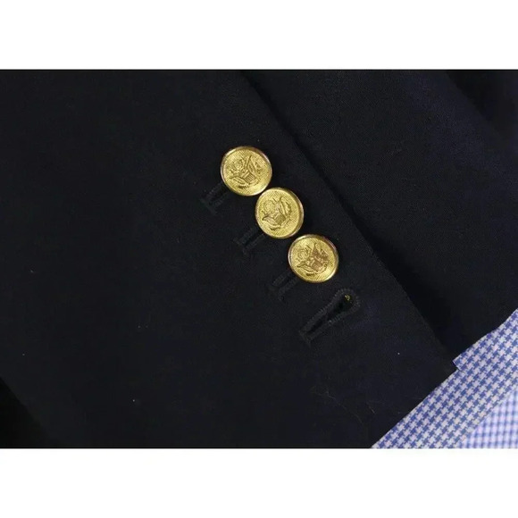 Custom Bespoke Solid Navy Blue w/ US Army Gold Metal Buttons Wool Blazer 42R - Picture 7 of 8